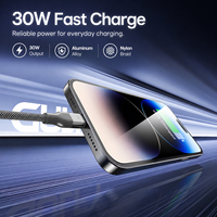 Câble de charge rapide USB-C vers 8 broches 30W en nylon tressé de 1 m avec cordon de synchronisation de données en alliage d'aluminium pour iPhone iPad - En stock