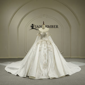 Vestidos de Novia Modernos con Cola Larga, Cuello Barco, Tul y Bordado de Encaje para Mujer, Modelo GT26015 - Product Image 1