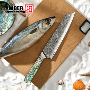 Ambra 67 strati VG10 damasco 8 pollici Kiritsuke coltello professionale da <span class=keywords><strong>cucina</strong></span> coltello da <span class=keywords><strong>cucina</strong></span> con manico in resina Abalone - Product Image 5