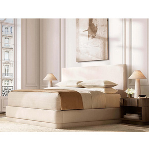 RH MULHOLLAND LIT À PANNEAU EN TISSU ENTIÈREMENT REMBOURRÉ Cadre de lit de luxe <span class=keywords><strong>King</strong></span> Size avec tête de lit en tissu beige Mobilier de chambre à coucher moderne - Product Image 3