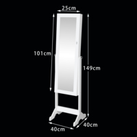 Miroir à angle plat pour armoire à bijoux, en bois MDF, miroir pleine longueur avec boîte de rangement, blanc noir, avec éclairage LED
