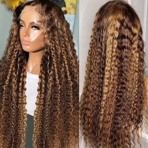Highlight Ombre 13X4 Deep Wave Lace Front Pruik Voor Vrouwen Pre Geplukt Honingpiano Gekleurd Krullend Kant Frontaal Menselijk Haar Pruiken 250%