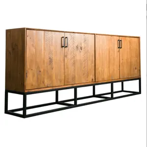 consola de cocina Suppliers-Armario de madera maciza estilo retro americano para sala de estar, mueble de almacenamiento de hierro forjado para dormitorio y cocina
