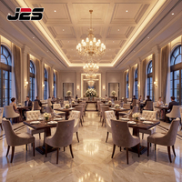 Ensemble table et chaises de restaurant J2S : Solutions d'ameublement modernes pour hôtels, sièges en cuir capitonnés, plateau de table rond en bois