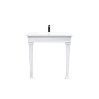 Lavabo sur pied blanc moderne GeMei, rectangulaire, finition mate, en porcelaine et pierre artificielle, pour usage hôtelier