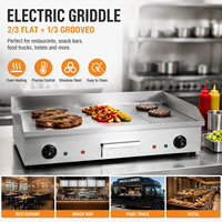 Grill électrique professionnel robuste avec plaques plates et côtelées 2/3, en acier inoxydable, pour cuisine commerciale et restaurant