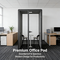 Cabine de réunion insonorisée moderne, pod de bureau, structure en aluminium, éclairage LED, recharge USB portable, système de ventilation acoustique pour