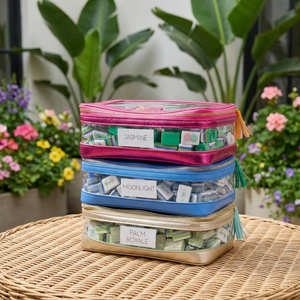 Sac de rangement de luxe portable pour Mahjong et Poker, en PVC transparent, style américain, avec fermeture éclair et poignée à franges, durable, pour le divertissement - Product Image 1