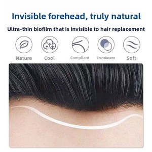Prothèse capillaire ultra-fine pour hommes, technique de boutonnière tissée à la main, frange invisible, <span class=keywords><strong>cheveux</strong></span> courts dégradés - Product Image 3
