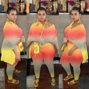 Primavera autunno Casual <span class=keywords><strong>taglie</strong></span> forti da donna 2 pezzi abbigliamento abito sfumato scollo a V Modulare largo due pezzi abbigliamento donna set - Product Image 3