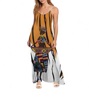 Sublimación personalizada Poliéster <span class=keywords><strong>Afro</strong></span> American Beach Sun Vestidos Mujeres Casual Loose Chiffon Casual Slip V Neck Vestidos <span class=keywords><strong>de</strong></span> noche Blanco - Product Image 4