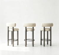 Tabouret de bar moderne rembourré en sherpa, durable, avec coussin d'assise, dossier cylindrique, pieds en tube métallique, repose-pieds, chaise de bar pour comptoir