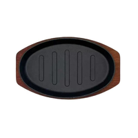 Plaque de cuisson ovale en fonte avec base en bois, antiadhésive, pour steak, idéale pour la maison, les restaurants et les barbecues – Offre Spéciale