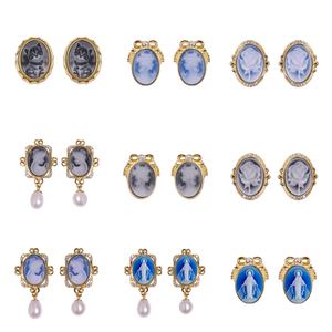 Non ternir bijoux 18k plaqué or hypoallergénique S925 argent dame Portrait <span class=keywords><strong>Agate</strong></span> <span class=keywords><strong>camée</strong></span> Baroque perle boucles d'oreilles pour les femmes - Product Image 6