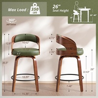 Ensemble de 2 tabourets de bar pivotants, revêtement en similicuir, hauteur de comptoir, style moderne du milieu du siècle, pieds en bois courbé, repose-pieds, pour îlot de cuisine