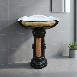 Vitrosa de madera de Color rústico, Pedestal decorativo y Lavabo redondo, modelo de cerámica, artículos sanitarios, Lavabo, juego de baño - Product Image 4