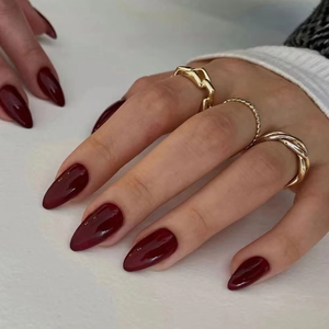 Cherry Dark Red Bordeaux Burgundy Ngắn Hạnh Nhân Giả Móng Tay Nghệ Thuật Mẹo Rắn Màu Báo Chí Trên Móng Tay - Product Image 5