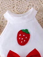 Nouvel ensemble d'été pour bébé fille : haut sans manches à col licou motif fraise + jupe tutu plissée avec nœud + bandeau + chaussettes