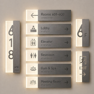 <span class=keywords><strong>Plaque</strong></span> de porte d'hôtel personnalisée EZD en acier inoxydable et acrylique avec numéro LED, signalétique directionnelle avec Braille, <span class=keywords><strong>plaque</strong></span> de chambre d'appartement - Product Image 1