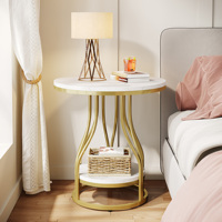 Table basse d'appoint moderne et contemporaine en faux marbre blanc avec 2 étagères pour chambre à coucher, salon, luxe