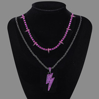 Hip Hop foudre pendentif violet foncé glacé Tennis chaîne collier noir panthère roche Rivet loup dent collier hommes bijoux
