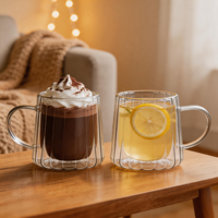 Gelas Kopi Kaca Borosilikat Berkualitas Tinggi Desain Kreatif 8.5oz 250ml, Gelas Mug Berdinding Ganda dengan Gagang untuk Latte