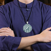 Pendentif ethnique en jadéite bleue naturelle de qualité A, sculpté aux huit trigrammes, motif Shan Gui Hua Qian Shadow, pour homme et femme