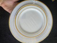 Assiettes jetables en plastique robustes de qualité supérieure, bordure argentée et dorée, design imitation porcelaine, assiettes à dîner de 10,25 po et plateaux à salade de 7,5 po