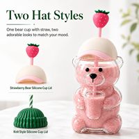 Gobelet en verre transparent 20oz motif ours mignon avec couvercle chapeau et paille pour café, jus, boissons froides, cadeau, fête