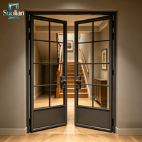 Porte double française moderne en aluminium avec double vitrage et cadre fin pour usage extérieur, villa, patio, jardin, isolation thermique