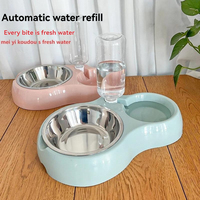 Distributeur de nourriture semi-automatique pour animaux de compagnie, portable, facile à nettoyer, 2 en 1, respectueux de l'environnement, en acier inoxydable et en plastique, double bol