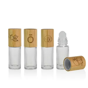 Aangepaste Cosmetische Container 5Ml 10Ml 15Ml Helder Glas Roll-On Fles Met Bamboe Deksel Voor Etherische Olie Serum Lotion Parfum