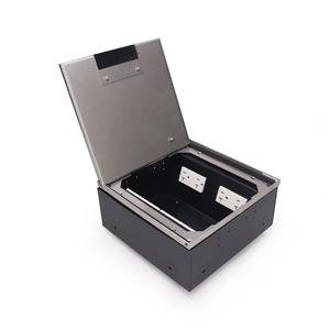Caja de Piso Eléctrica con Cubierta de Acero Inoxidable y Tomas de Corriente + Puerto de Datos RJ45 para Instalación en Piso de Hormigón - Product Image 1