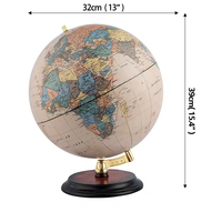 Globe terrestre antique en plastique de 13 pouces avec base en bois et support en laiton, sphère en papier de 32 cm, décoration éducative pour la maison/le bureau ILEXRUI
