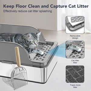 Litière pour chat XL anti-fuite avec côtés hauts, litière pour chat en acier inoxydable avec couvercle, vente en gros - Product Image 4