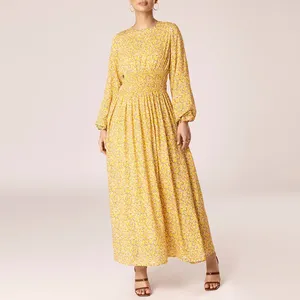 Clothing Manufacturer 2023 Elegant Floral Print Long Sleeve Cotton Women Casual Maxi Dress