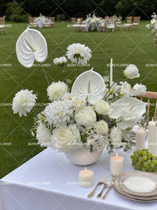 ZIKE - Décoration de mariage et fournitures très vendues, rangée de <span class=keywords><strong>fleurs</strong></span> artificielles personnalisée, centre de table tout blanc pour la table des mariés - Product Image 3