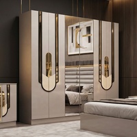 Ensemble de chambre à coucher complet de luxe royal, 5 pièces, lit king size, cadre en bois MDF, ensemble de meubles de chambre à coucher turc moderne