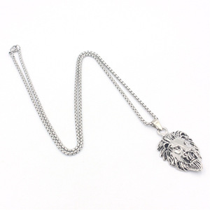 도매 남자의 스테인레스 스틸 체인 목걸이 개인화 된 래퍼 바위 횡포 실버 사자 머리 펜던트 목걸이 남성용 - Product Image 4