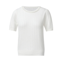 Haut tricoté léger à manches courtes pour femme, col rond ajouré avec strass, chemisier élégant d'été pour femme