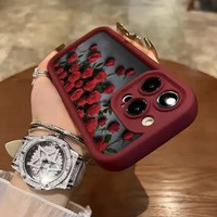 Coque de téléphone portable en silicone motif rose rouge INS, antichoc et souple, pour iPhone 17 16 15 14 13 11 Max Plus XS Max 7 Plus