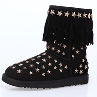 Bottes de neige imperméables pour femmes, style western, avec franges et clous étoiles, semelle antidérapante, personnalisables (OEM/ODM), vente en gros