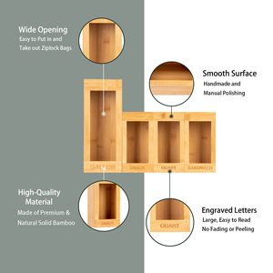 Bamboo Storage Box For Ziplock Bags With Engraved Labels Desktop Organizer - Product Image 1