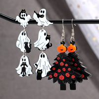 Boucles d'oreilles longues asymétriques en acrylique, créatives, sur le thème de la citrouille, de l'arbre de Noël, du fantôme blanc et du chat noir, pour fête gothique d'Halloween