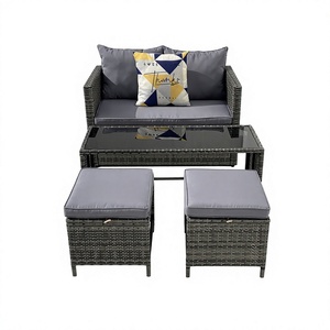 Juego de Muebles de Jardín de Mimbre y Ratán de Primera Calidad, Moderno y en Oferta, 4 Piezas, con Mesa de Vidrio Templado y Estructura de Acero - Product Image 3