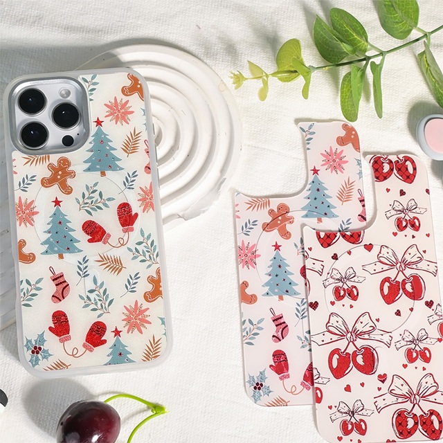 Replaceable Magnetic Grilding Back Panel Phone case for iphone 17 / 17pro/17promax/17air with the Gilding Red Gloves Christmas