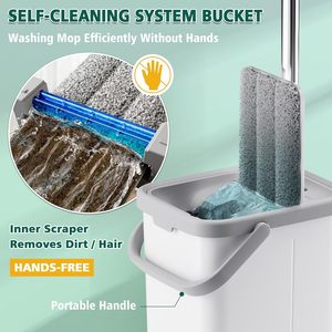 <b>Cleaning</b> Wash Flat <b>Mop</b> and Bucket Set Squeeze <b>Mop</b> Bucket for Flooring <b>Cleaning</b> - Product Image 5