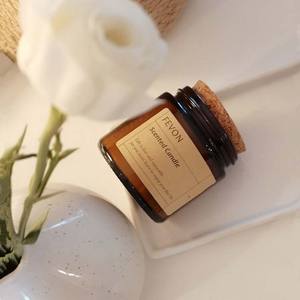 Bougie parfumée Pot de bougie en verre clair givré simple avec couvercles en liège et logo client pour bougie d'aromathérapie sarcelle - Product Image 2