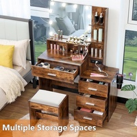 Coiffeuse de style nordique avec rangement intégré, miroir de maquillage marron, mobilier de chambre moderne et simple en MDF, direct usine