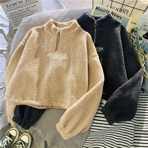 <span class=keywords><strong>Sweat</strong></span> <span class=keywords><strong>à</strong></span> <span class=keywords><strong>capuche</strong></span> polaire d'hiver pour <span class=keywords><strong>femme</strong></span>, brodé, demi-zip, épaules tombantes, <span class=keywords><strong>chaud</strong></span> - Product Image 2